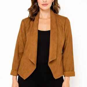 V Cristina Faux Suede Brown Open Front Blazer Jacket | Size S | Draped Vintage S